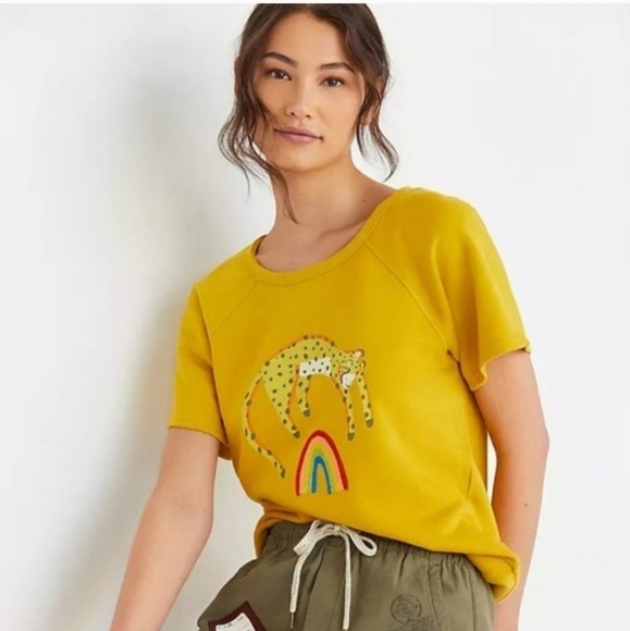Anthropologie Tops - Anthropologie Jarmel by Jarmel leopard rainbow tee sweatshirt